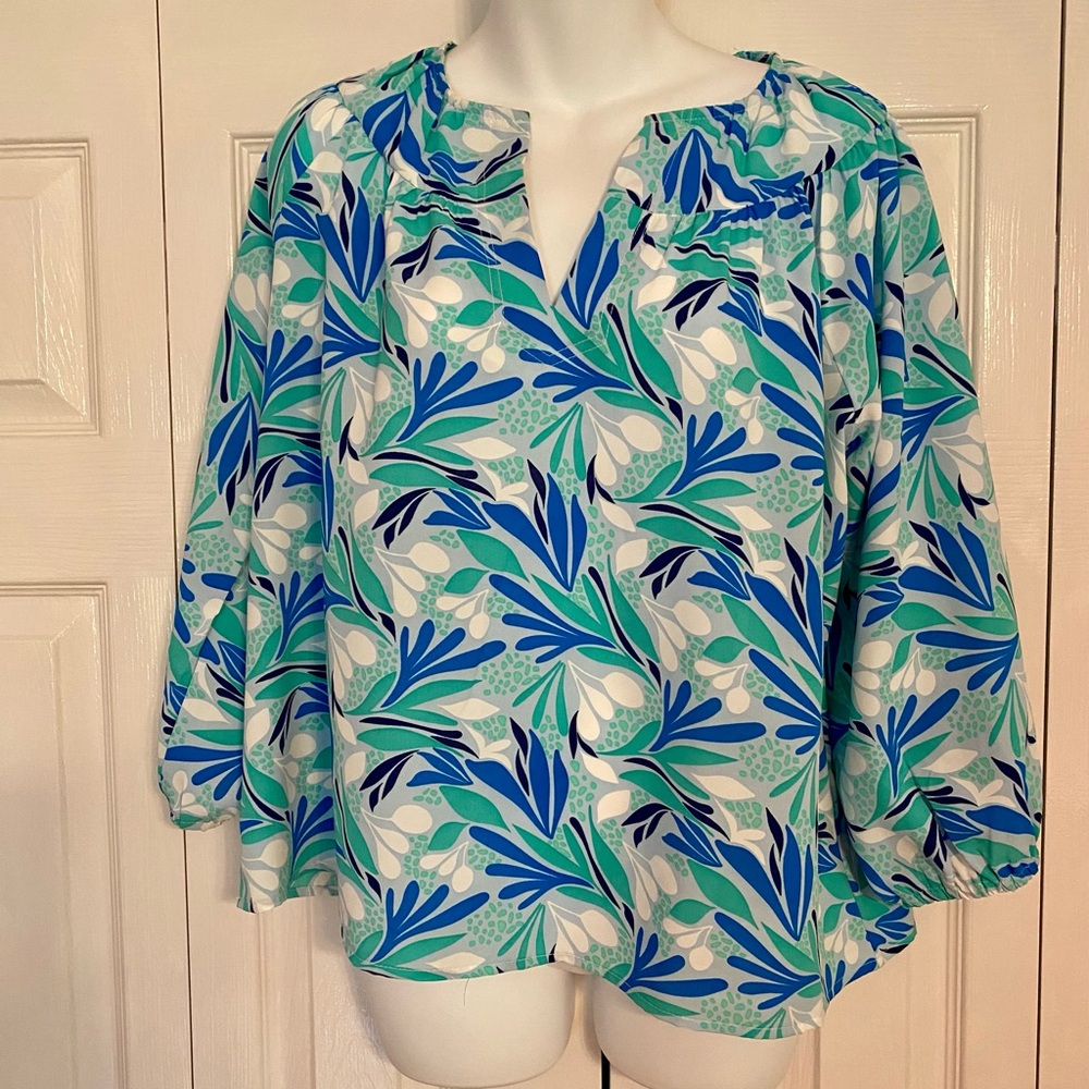 Michelle McDowell Floral Blue and Green Women's Top